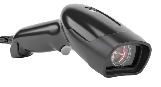 Black barcode scanner isolated on transparent background
