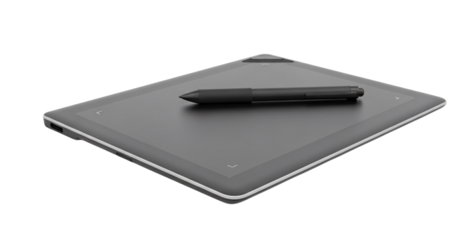 Graphics tablet with pen isolated on transparent background