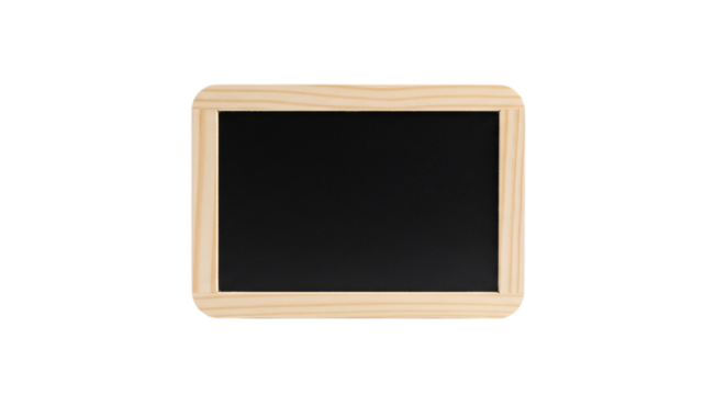 Small blackboard with wooden frame isolated on transparent background