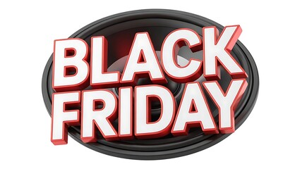 Naklejka premium Black friday text overlaying a speaker cone, isolated on white background