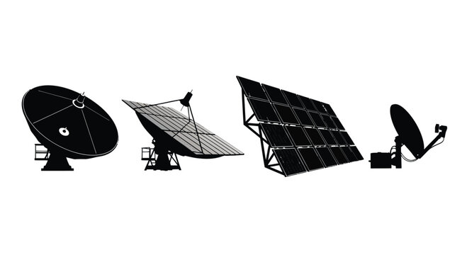 Diverse satellite dish and solar panel array technology collection isolated vector
