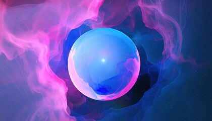 Mystical sphere surrounded by colorful nebula clouds with a glowing center point