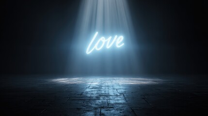 Neon Love Sign Illuminated in a Dark Room