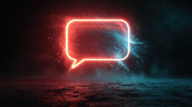 Neon Speech Bubble in a Dark, Atmospheric Setting