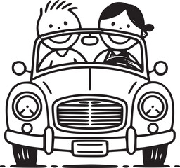 Obraz premium Road Trip Adventure: A cheerful pair embarks on a delightful road trip within a classic automobile, igniting a sense of freedom and joy. 