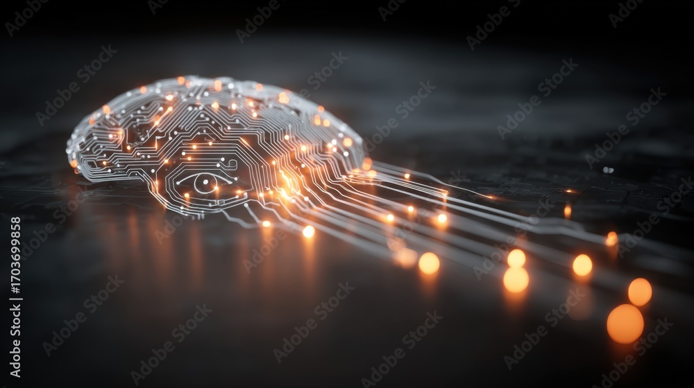 Aufkleber conceptual image of a futuristic brain with circuitry and lights representing artificial intelligenc