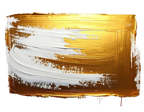 Gold and white paint strokes on a rectangular canvas