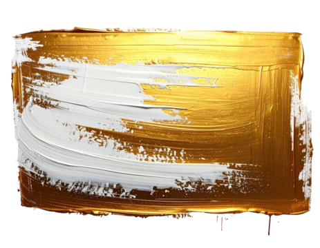 Gold and white paint strokes on a rectangular canvas