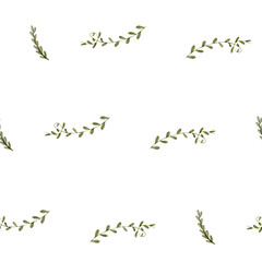 Seamless Christmas watercolor pattern with holly leaves, pine branches, mistletoe and festive foliage on transparent background PNG for winter holiday decoration