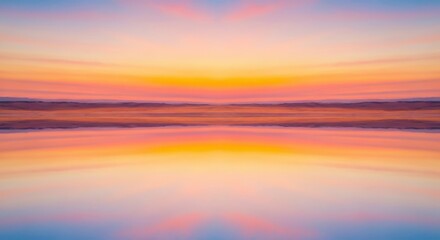 Obraz premium Serene Sunset Reflection over Calm Waters in Vibrant Colors of Nature's Evening Palette