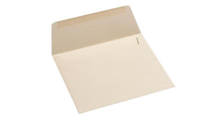 Open beige envelope isolated on transparent background