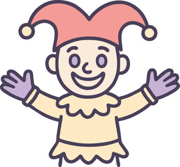 Cartoon Style Cheerful Jester with Hat and Open Arms Illustration