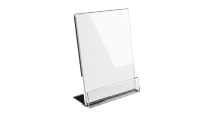 Clear acrylic sign holder isolated on transparent background