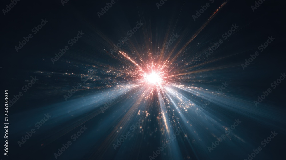 Poster abstract light burst with rays of energy and particles in cosmic space background for visual effects