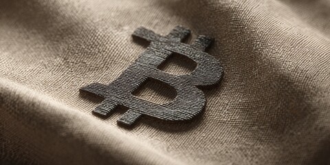 Close-up of a dark symbol on a light beige fabric