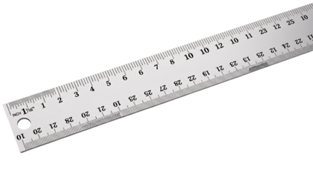 Metal ruler with measurement markings isolated on transparent background