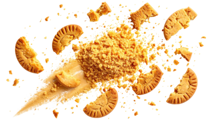 Crumbly cookies exploding in a golden cascade