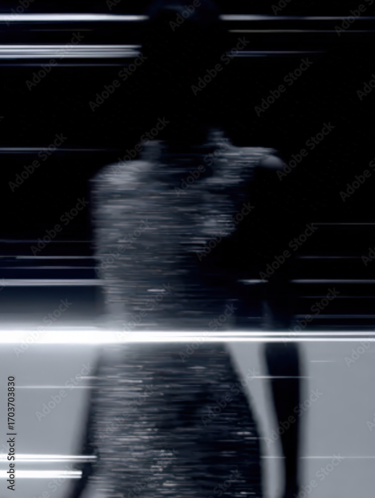 Poster a mysterious figure in a shimmering black dress is partially obscured against a dark background, cre