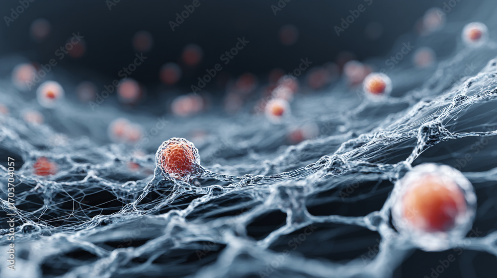 Aufkleber microscopic view of cells in a network structure showing detailed textures and depth of field