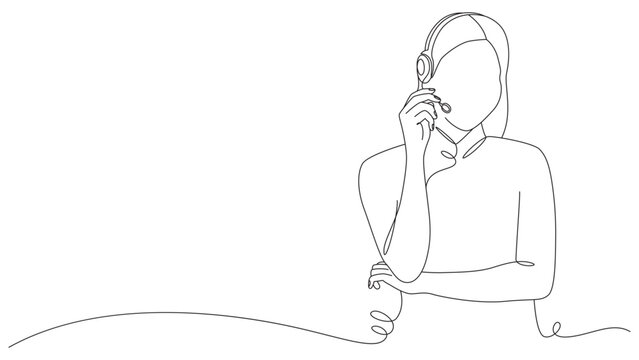 Elegant Line Art of a Customer Service Representative with Headset in Call Center
