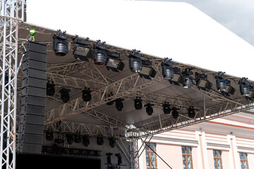 Fototapeta premium Modern LED and laser lighting equipment illuminating an outdoor concert stage