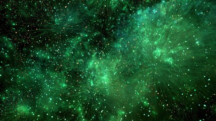 Obraz premium Stunning Abstract Background of Green Starburst and Bright Glittering Particles in Cosmic Space
