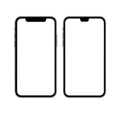 Two black smartphones, side-by-side, display blank