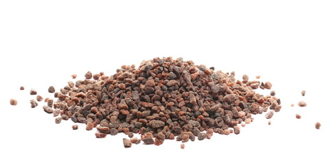 Pile black salt, or Kala Namak isolated on white background, side view