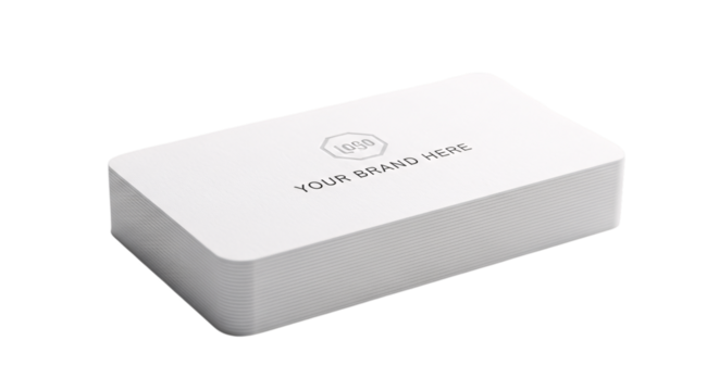 Stack of white business cards isolated on transparent background