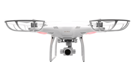 White drone with camera isolated on transparent background
