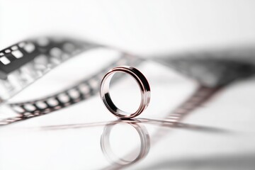 A delicate ring sits amidst film strip