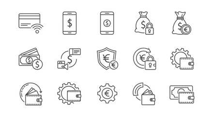 Fototapeta premium Modern financial technology icons representing digital payments security and online transactions vector