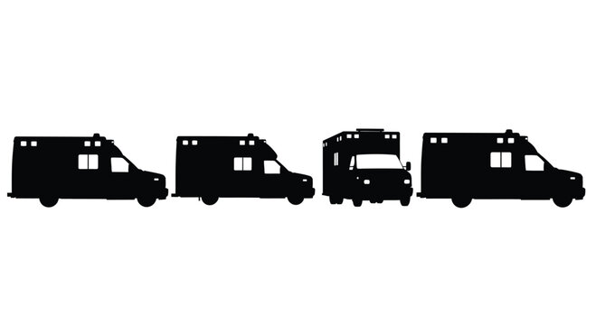 Ambulance vehicle silhouettes collection emergency medical service transport fleet vector