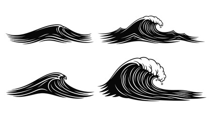 Fototapeta premium Dynamic japanese ink style waves set for seaside coastal and ocean designs vector