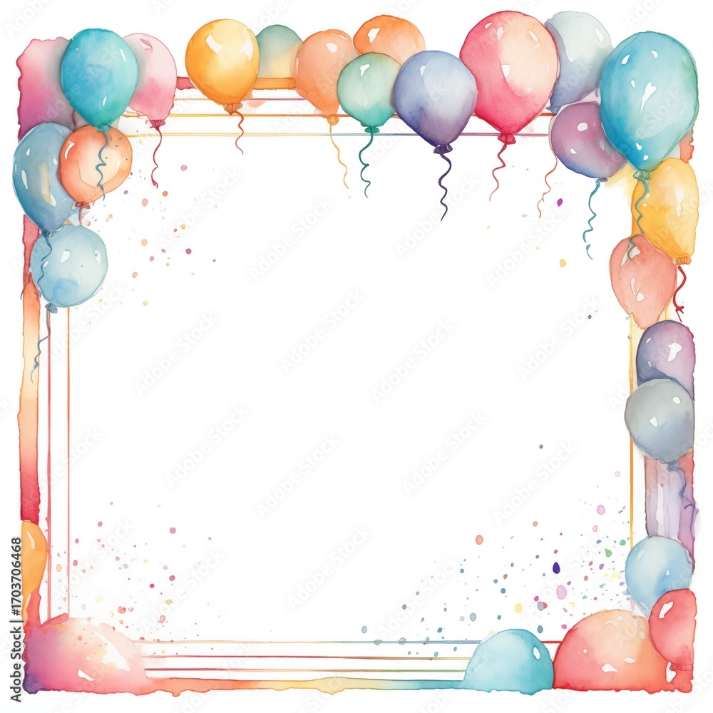 Poster the image shows a rectangular frame created by pastel-colored balloons with string, and is decorated