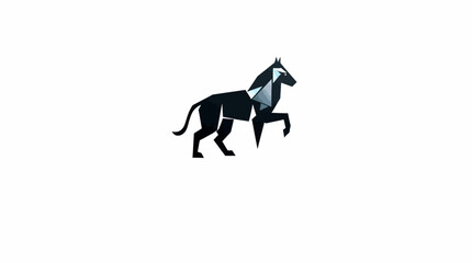 Abstract geometric black horse design, minimalist equine artwork, stylized animal silhouette.