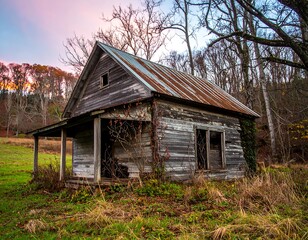 Abandoned farmhouse in autumnal landscape