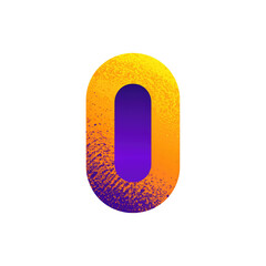 Vibrant, textured numeral zero.  A bold,  oval-shaped zero with a gradient of orange and yellow fading into a deep purple inside.  A rough, distressed texture