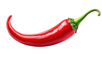 Single, vibrant red chili pepper, glossy, isolated against black background