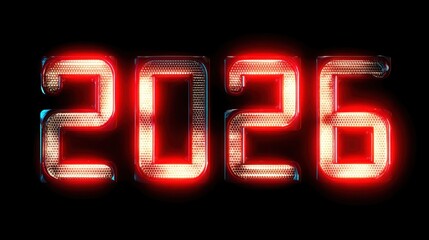 Neon Red Digital Numbers Displaying the Year 2026 on a Black Background for Futuristic Themes and Designs