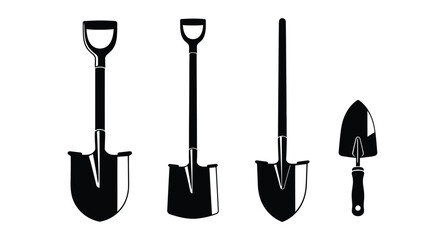 Gardening tools set shovels trowel collection for outdoor work and planting vector © mahafuza