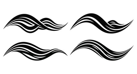 Naklejka premium Abstract black brush strokes swirls flowing waves dynamic shapes set isolated vector