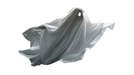 Floating Halloween ghost spirit figure with subtle shadow effect, isolated on white background