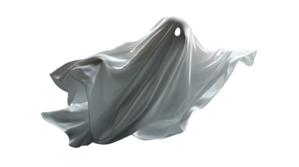 Floating Halloween ghost spirit figure with subtle shadow effect, isolated on white background