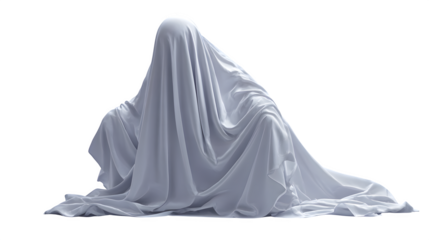 Floating Halloween ghost spirit figure with draped fabric, isolated on white background
