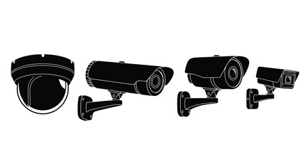 Security camera set featuring dome and bullet types for surveillance and monitoring vector © mahafuza