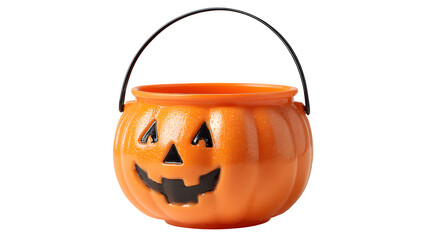 Floating pumpkin bucket for trick-or-treating, isolated on white background