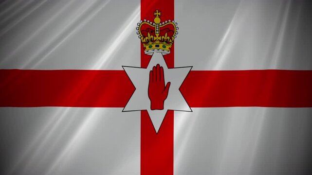 Ulster banner, unofficial flag of Northern Ireland former flag historically flown by the Northern Irish government 1953 - 1973 waving in the wind with ambient mood lighting 4K 