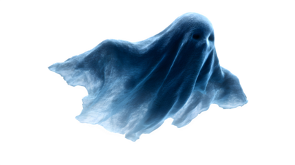 Halloween ghost spirit figure with floating shape and faint glow, isolated on white background