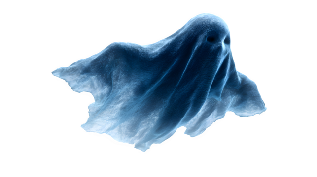 Halloween ghost spirit figure with floating shape and faint glow, isolated on white background